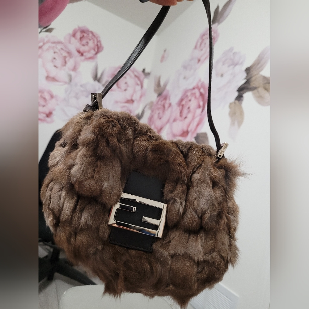 Vintage Fendi Rabbit Fur Small Zucca Baguette